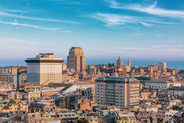 Historical center of Genoa, Italy at dusk