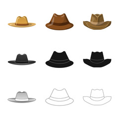 Vector illustration of headgear and cap logo. Set of headgear and accessory stock symbol for web.