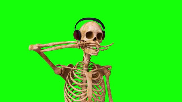 skeleton dancing and grooving green chroma key
