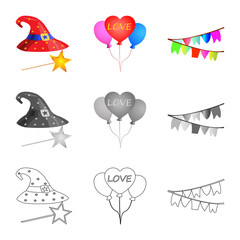 Vector illustration of party and birthday sign. Collection of party and celebration stock symbol for web.