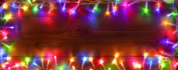 Colorful String Lights On Wooden - Christmas Frame
