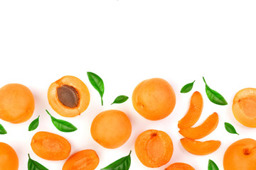 Apricot fruits isolated on white background with copy space for your text. Top view. Flat lay pattern