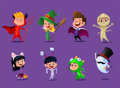 Set of cute cartoon children