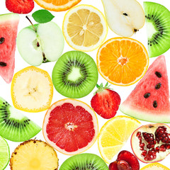 Background of fresh mixed fruit slices