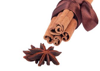 Cinnamon sticks with ribbon isolated on the white