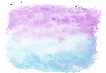 Fototapeta premium Orchid (purple) and cyan (deep sky blue) mixed watercolor horizontal gradient background. It's useful for greeting cards, valentines, letters. Abstract art style handicraft pattern.