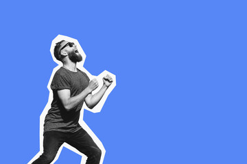 Crazy hipster man emotions