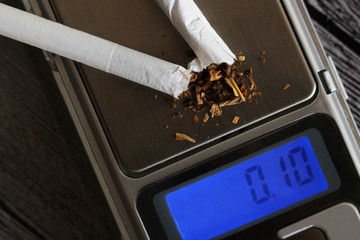 Broken cigarettes on electronic scales