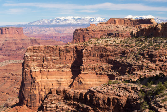 Shafer Canyon Overlook in Canyon Lands National Park Utah. Island in the Sky District has great distant views of the La Salle Mountains. 