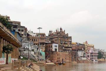 Fototapeta na wymiar Translation: The scenery of Varanasi's ghats by the Ganges