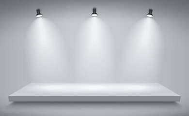 Product presentation podium, white stage, Empty white pedestal, blank template mockup. vector