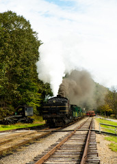 Vertical steam train in the rail yard -2