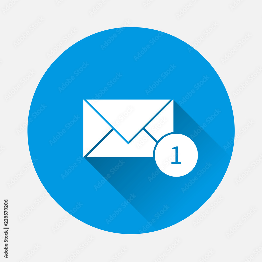 Aufkleber vector mail icon on blue background. flat image e-mail with long shadow. layers grouped for easy edi
