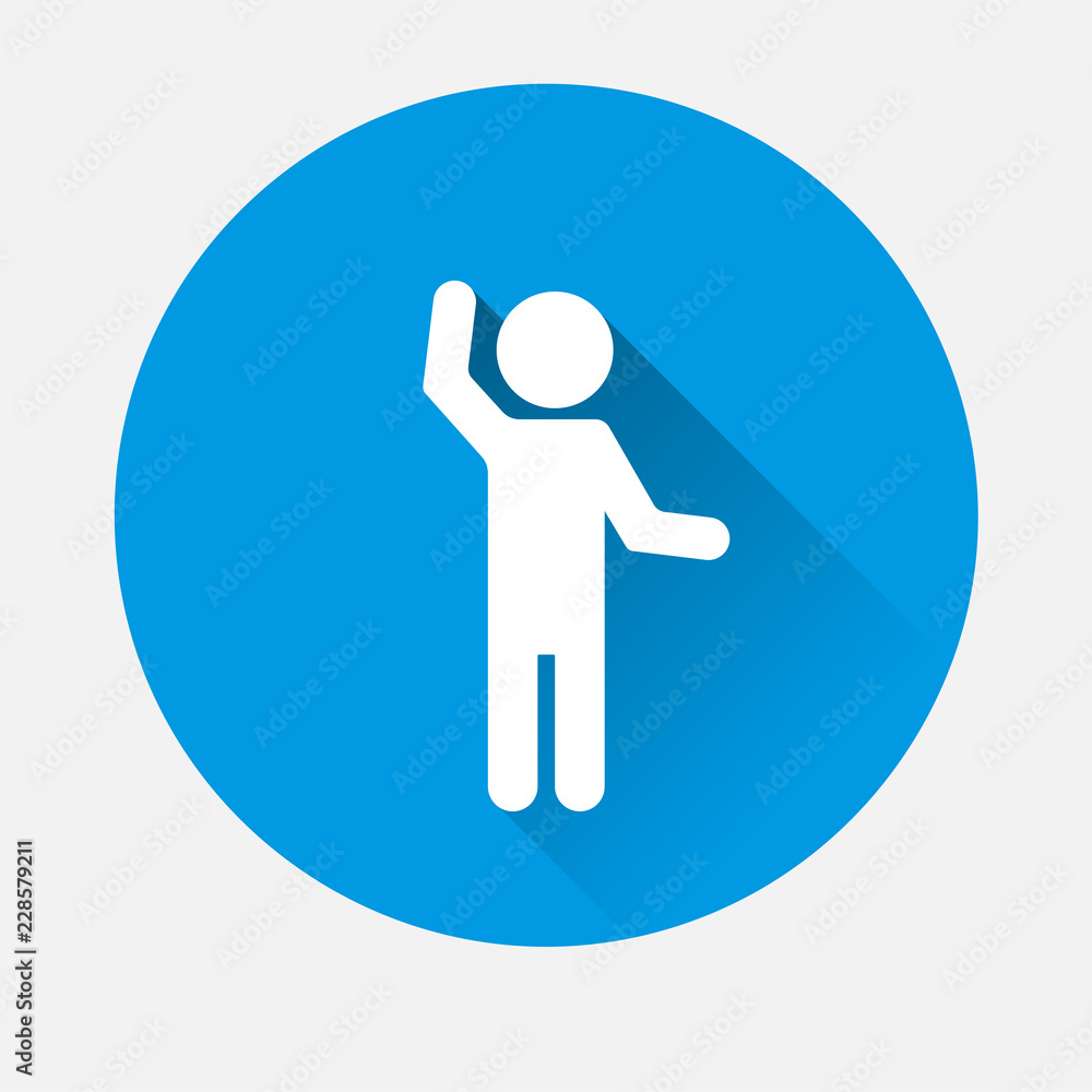 Poster vector hands waving gesture silhouette of man icon on blue background. flat image gesture with long 
