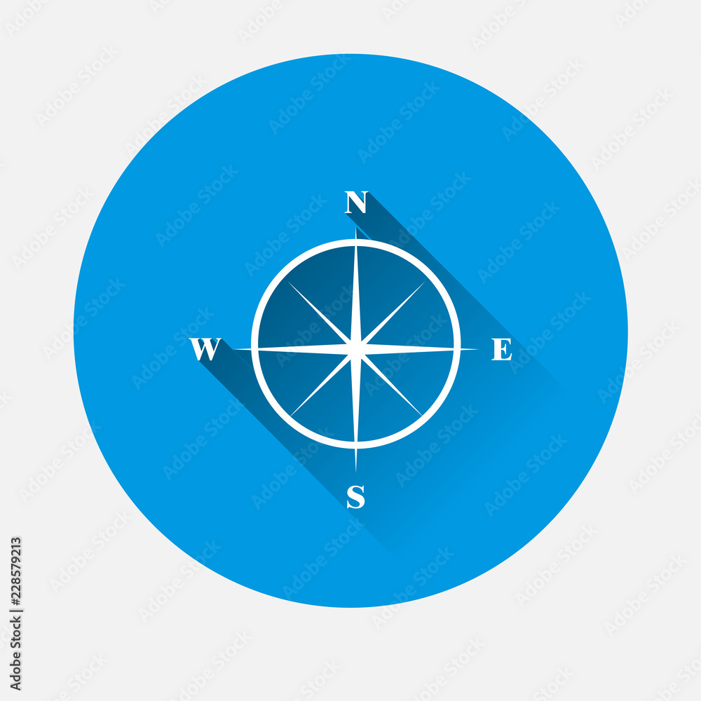 Poster vector compass with indication sides icon on blue background. flat image compass symbol for determin