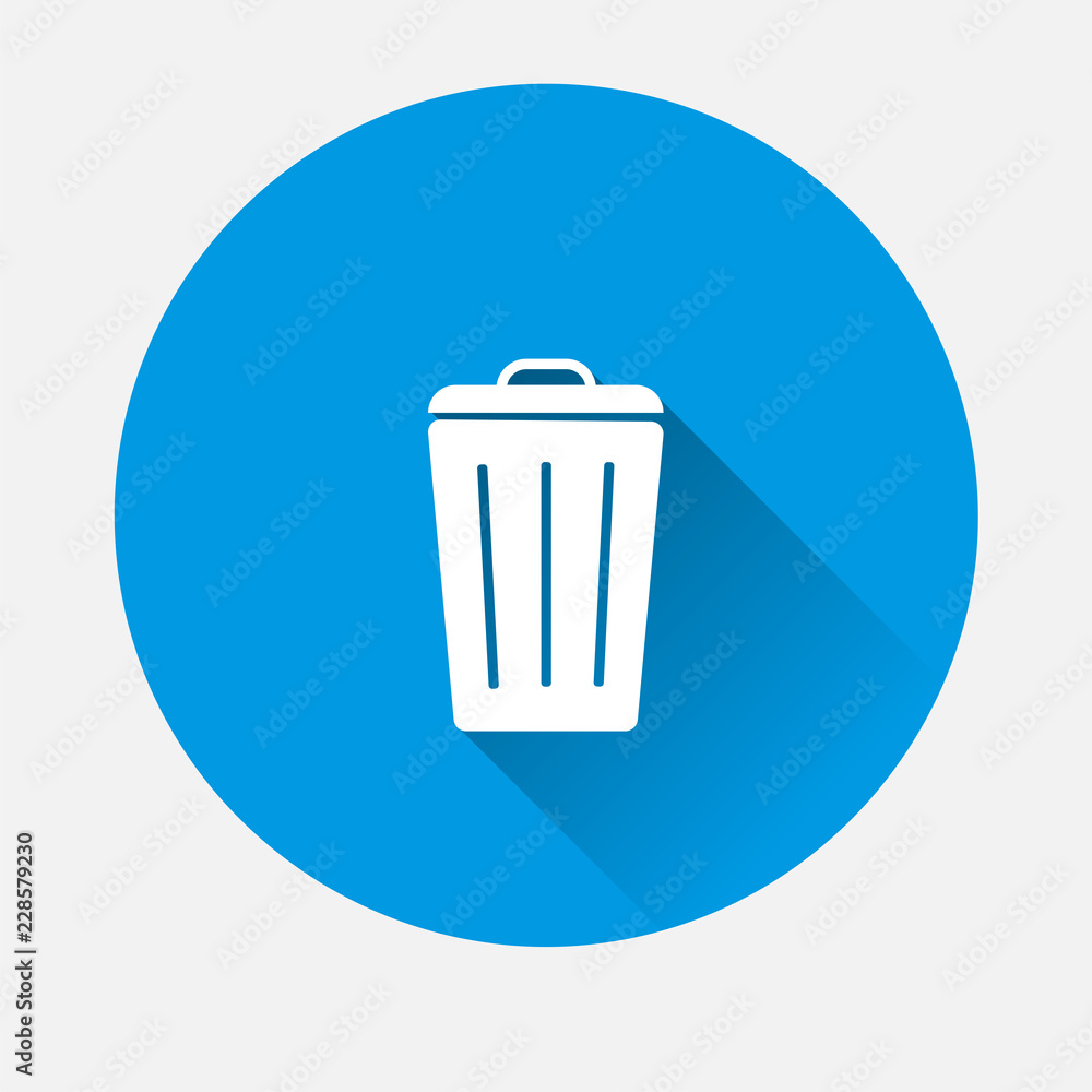 Poster vector container recycling of garbage sign icon on blue background. flat image trash can with long s