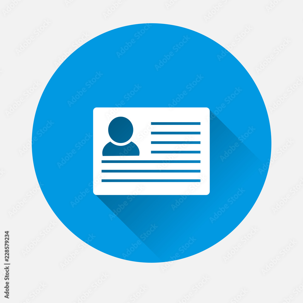 Poster vector icon profile on blue background. flat image user's passport with long shadow. layers grouped 