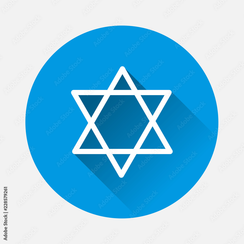 Poster vector star from two triangles icon on blue background. flat image five-pointed star with long shado