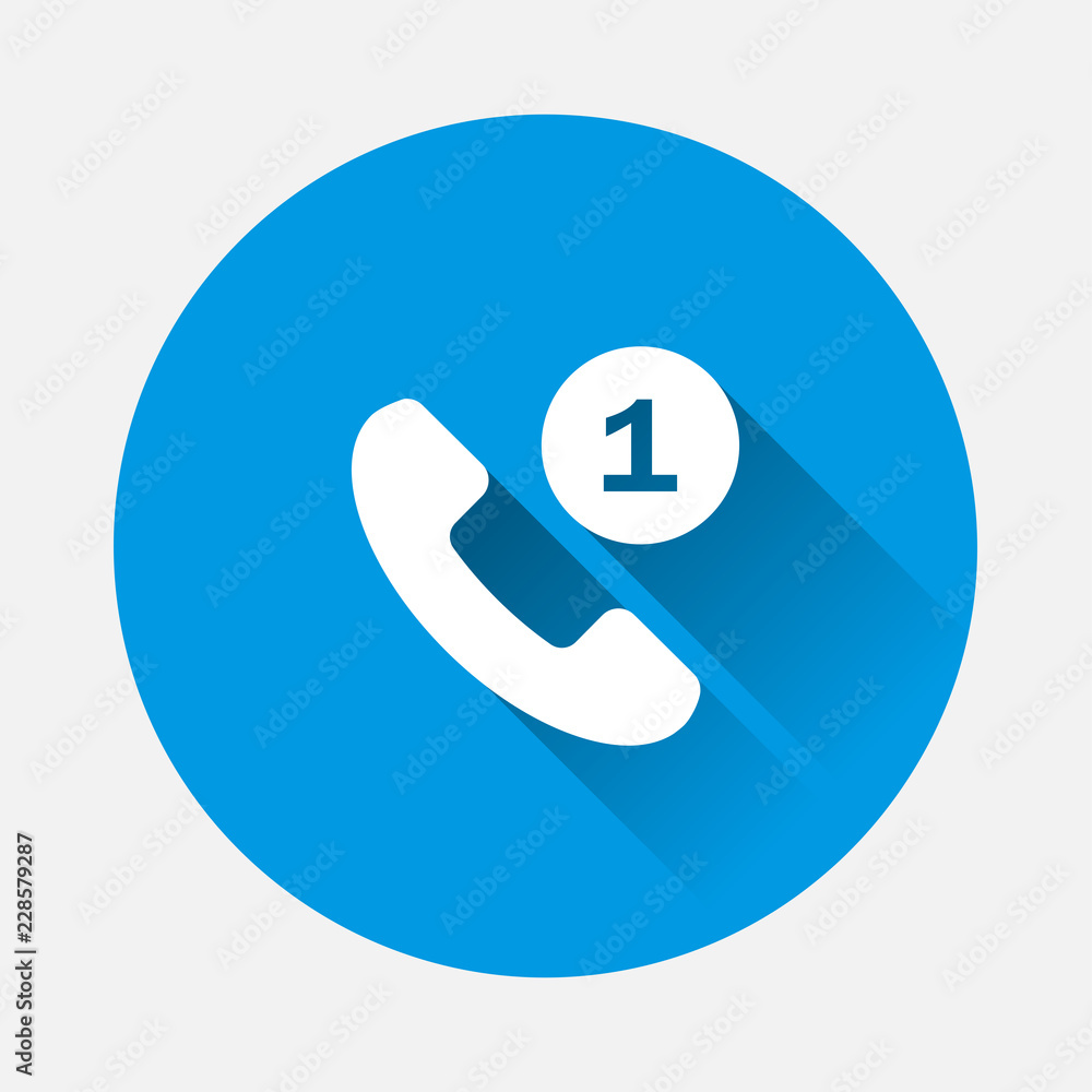 Poster vector handset icon on blue background. flat image missed call phone with long shadow. layers groupe