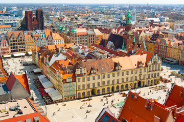 Fototapeta na wymiar Wroclaw market square aerial