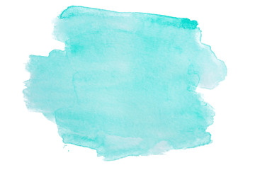 watercolor stain blue greenish tint with texture. Element template on a white background