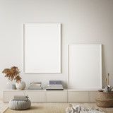mock up poster frame in modern interior background, living room, Scandinavian style, 3D render, 3D illustration
