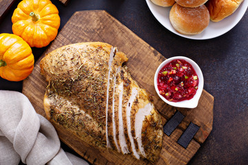 Roasted turkey breast sliced
