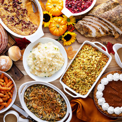 Thanksgiving table with turkey and sides © fahrwasser