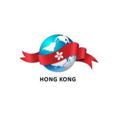 Vector Illustration of a world – world with hong kong flag