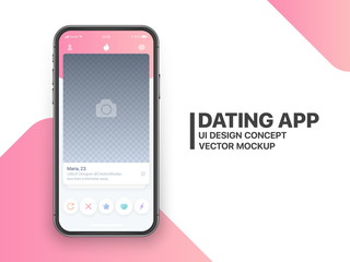 Mobile Dating App Tinder UI and UX Alternative Trendy Concept Vector Mockup in Light Color Theme on Frameless Smart Phone Screen Isolated on White Background. Social Network Design Template