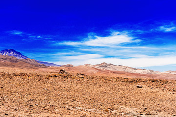 View of the mountain landscape in the Atacama, Chile. Copy space for text.