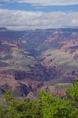 Grand Canyon National Park, Arizona, USA: View of the Grand Canyon from the Rim Trail on the South Rim. Low clouds create muted colors and contrasting light and shadows.