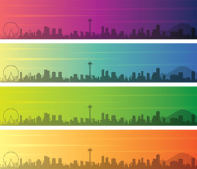 Seattle Multiple Color Gradient Skyline Banner