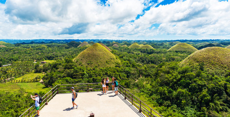 View of the Chocolate hills on sunny day on Bohol island, Philippines.