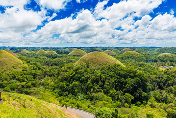 Fototapeta na wymiar View of the Chocolate hills on sunny day on Bohol island, Philippines.
