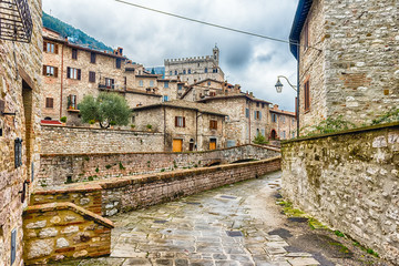 Scenic streets of the medieval town of Gubbio, Umbria, Italy