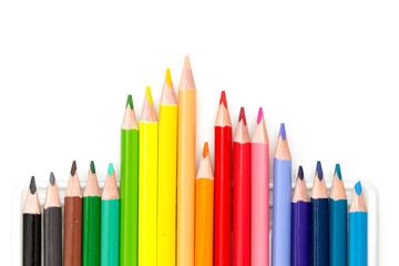 Colored pencils on white background