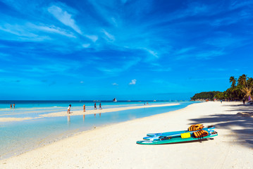 View of the sandy beach, Boracay, Philippines. Copy space for text.