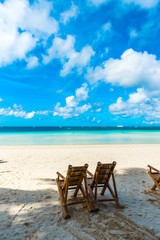 View of the sandy beach, Boracay, Philippines. Copy space for text. Vertical.