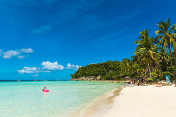 Obraz premium View of the sandy beach, Boracay, Philippines. Copy space for text.