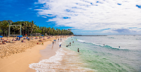 HONOLULU, HAWAII - FEBRUARY 16, 2018: View of the Waikiki beach. Copy space for text. © ggfoto