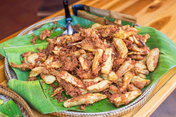  Sweet potato with flour deep fried, Thai snack