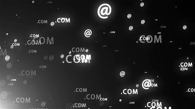 Intertent signs, com fly in space, 3d rendering background, computer generating for network creative