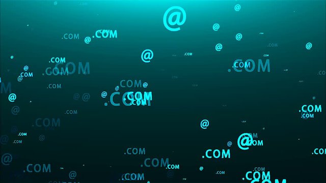 Intertent signs, com fly in space, 3d rendering background, computer generating for network creative