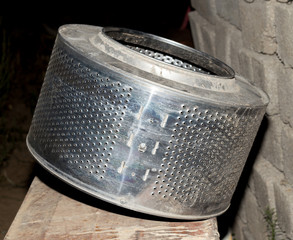 old stainless steel drum of the washing machine
