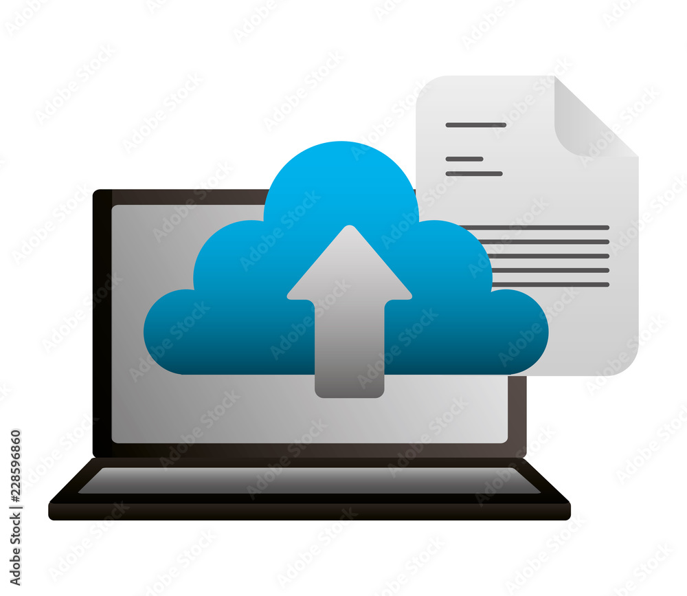Poster laptop cloud computing document upload