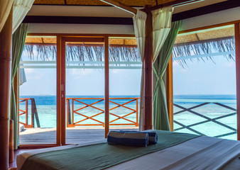 Stylish room with an ocean view, Maldives. With selective focus.