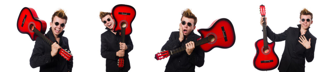 Obraz premium Man guitar player isolated on white