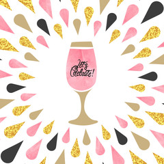 Celebration circle background with drops and champagne glass. © Afanasia
