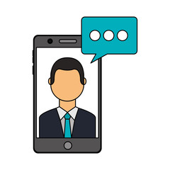 mobile with man speech bubble social media